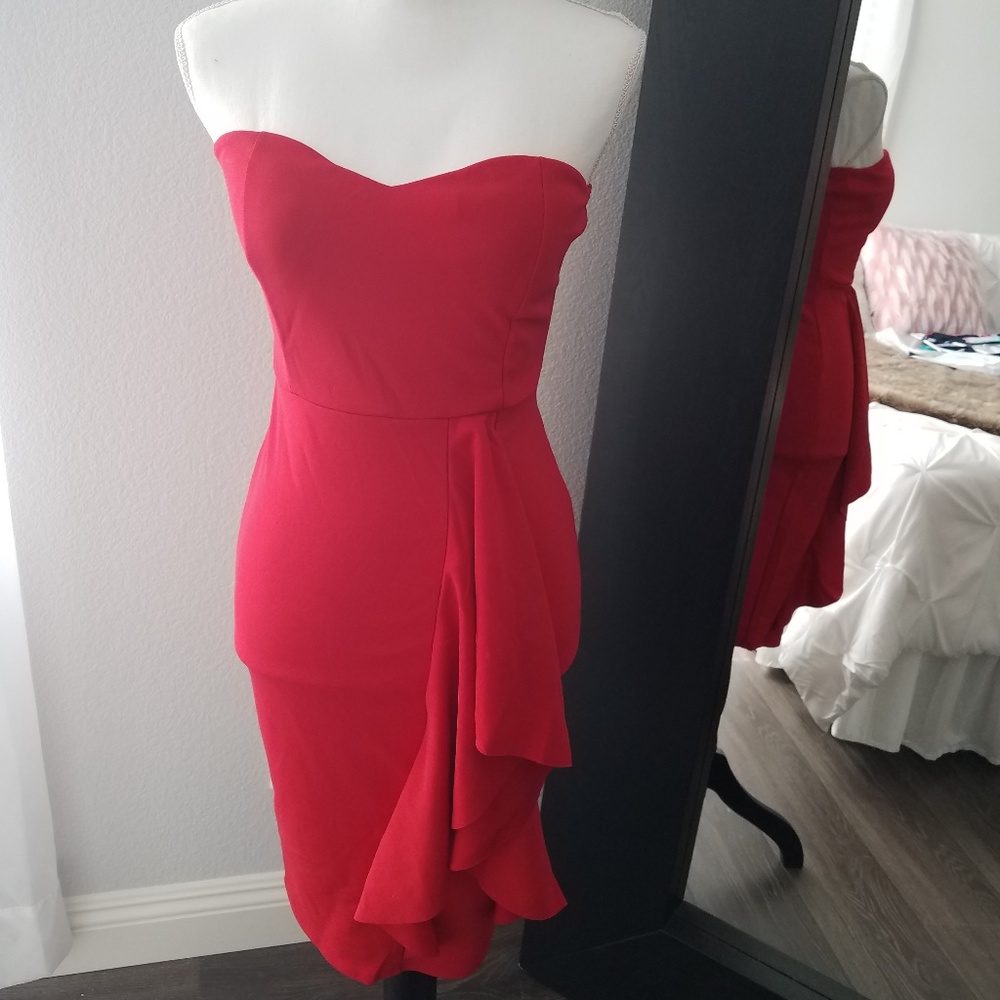 Forever 21 Red Ruffle Tube Dress Sz M